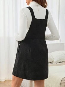 SHEIN Women Solid Color Pocket Applique Elegant Casual Everyday Maternity Dress - Black - View 3