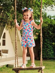 SHEIN 2pcs/Set Girls Casual Digital Print Heart And Bow Decor Set - Multicolor - View 6