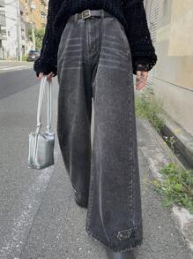 FRIFUL Women's Casual Distressed Wide Leg Jeans