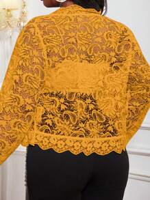 SHEIN Lady Áo khoác ngoài tay dài họa tiết kẻ caro cổ điển màu be và đen dành cho nữ cỡ lớn, thường ngày đi làm vào mùa thu/đông - Màu vàng - Xem 2