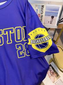 SHEIN Leap Crew 2pcs/Set Teen Boys Casual Short Sleeve T-Shirt & Shorts Set, Punk Rock Street Fashion Daily Outfits Suitable For Spring & Summer, Parties, Music Festivals - Purple - View 6