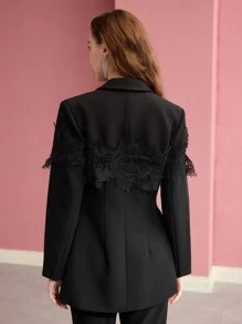 MOTF PREMIUM CONTRAST LACE DOUBLE BREASTED BLAZER - Black - View 6