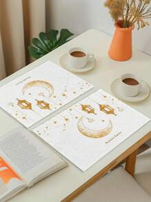 Ramadan Kareem Placemats - Heat Resistant, Machine Washable, Non-Slip Table Mats For Eid Al-Fitr Celebration, Home & Restaurant Use - Set Of 4/6 Moon & Star Pattern Dining Table Decor - Multicolor - View 7