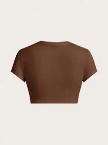 SHEIN EZwear Set de 3 camisetas de manga corta casuales y minimalistas en negro/blanco/marrón, aptas para el verano - Multicolor - View 5