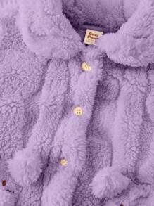 Cozy Pixies 2 件套女宝宝卡通熊印花口袋领长袖开衫和裤子冬季衣服套装 - 淡紫色 - 查看 7