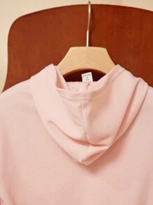 SHEIN Young Girls Embroidered Pink Sweatshirt Knit Long Sleeve Sweatshirts, Fashion School Style For Back To School Season, Autumn/Winter - Pink - View 8