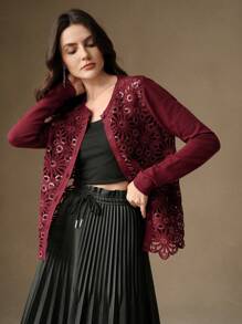 Anewsta Retro Knitted Patchwork Embroidered Floral Sequin Decoration Cardigan Sweater For Women, Fall Outfit For Christmas And New Year