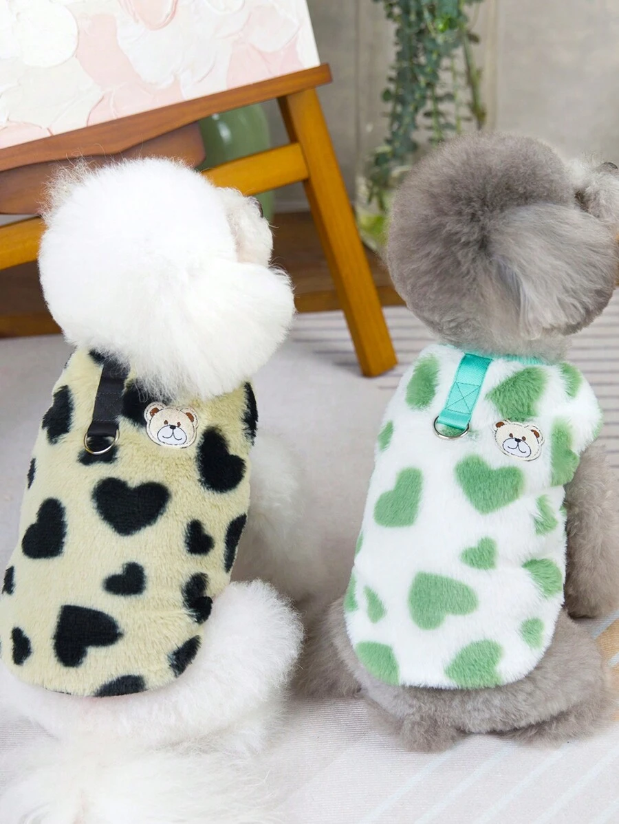 PETSIN Plush Leopard Print Thermal Lined Pet Sweatshirt, Green & White