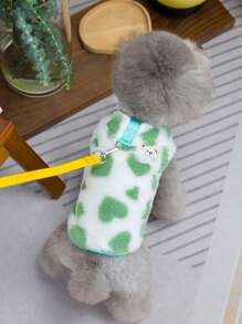 PETSIN Plush Leopard Print Thermal Lined Pet Sweatshirt, Green & White