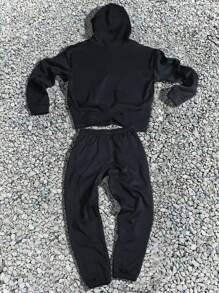 Manfinity EMRG 2pcs Men Autumn Letter Print Long Sleeve Hoodie Sweatshirt & Sweatpants Casual Suit