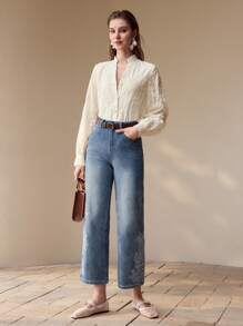 MOTF PREMIUM 花卉刺绣纽扣衬衫