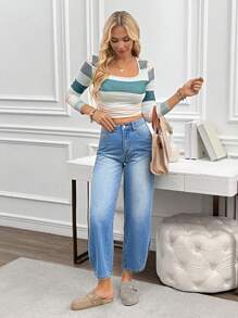 SHEIN LUNE Women's Front Button Pocket Casual Jeans, Simple Design For Daily Wear - Blue - View 5