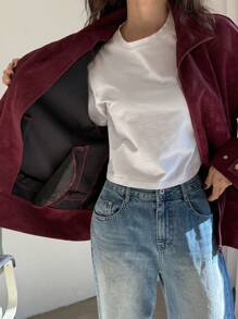 DAZY Veste décontractée rétro ample et fine pour femme, veste  pour l'automne - Rouge foncé - Voir 5