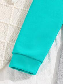 SHEIN Young Girl Princess Casual Fashion Sports Colorblock Letter Hooded Dress - Green - View 4