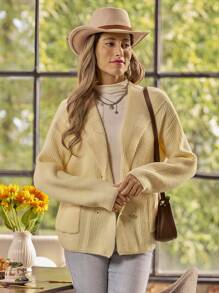 LanaWest Women's Fashion Simple Solid Color Drop Shoulder Long Sleeve Casual Cardigan Sweater