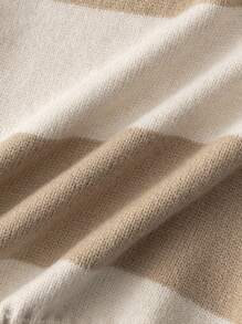 SHEIN Tween Girl 2 In 1 Cold-Shoulder Striped Pullover Sweater - Khaki - View 6