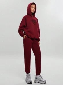 RueChic 2pcs/Set Women Hooded Solid Color Top And Pants