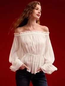 MOTF PREMIUM OFF SHOULDER GATHERED STEREO FLORAL BLOUSE,VALENTINE'S DAY,SPRING/SUMMER