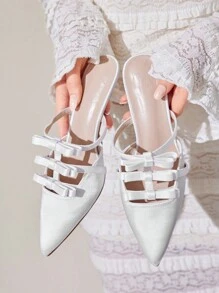 CUCCOO CHICEST 尖头、低跟、蝴蝶结设计女式高跟鞋，时尚、舒适，适合日常、节日和派对场合，适合圣诞节和新年假期氛围秋冬季 - 白色 - 查看 2