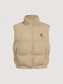 SHEIN MOD Khaki Vintage Casual Sleeveless Coat,Old Money Style Winter Women Jacket,Elegant Business Office Wear,Brown,Autumn,Occasion,School,Back-To-School - Khaki - View 1