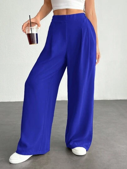 SHEIN PETITE Women's Solid Color Simple Daily Basic Pants