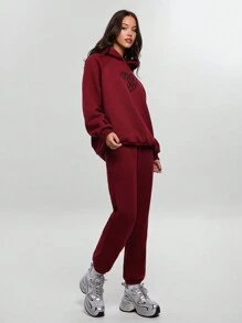 RueChic 2pcs/Set Women Hooded Solid Color Top And Pants