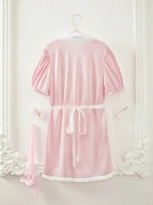 Set de 3 piezas: Vestido de talla grande con patchwork de unicolor, delantal, medias