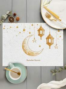 Ramadan Kareem Placemats - Heat Resistant, Machine Washable, Non-Slip Table Mats For Eid Al-Fitr Celebration, Home & Restaurant Use - Set Of 4/6 Moon & Star Pattern Dining Table Decor - Multicolor - View 10