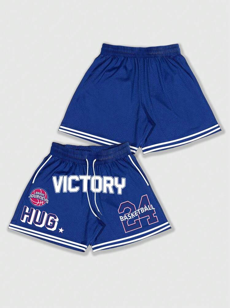 ROMWE MEN Prep 男士动漫字母印花休闲短裤，适合春夏季 - 彩色 - 查看 2