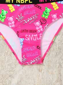 SHEIN Tween Girls Beach Vacation Letter Print Tankini Bikini Set - Multicolor - View 4
