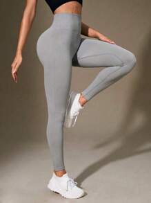 Easithlete Women Plain Seamless High Waisted Ribbed Leggings Yoga Pants