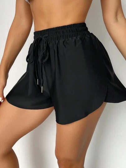 Swim Basics 女士纯色前系带简约休闲比基尼泳裤 夏季