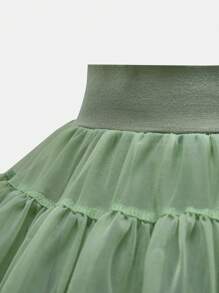 SHEIN Young Girls Ruffle Mesh Puff Ball Skirt, White, Elegant Design, Suitable For Spring, Summer, Autumn, Suitable For Outings, Parties, Can Be Paired With T-Shirts Or Blouses, Creates A Vibe, Adorable And Sweet Look,Holiday,Summer,Travel - Mint Green - View 3