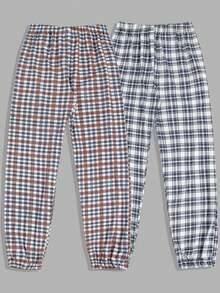 RueChic Men Plaid Printed 2pcs Pack Regular Homewear Bottom Pants - Multicolor - View 2