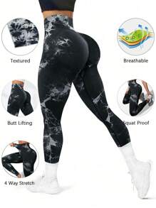 Easithlete 3pcs Tie Dye Wideband Waist Sports Leggings