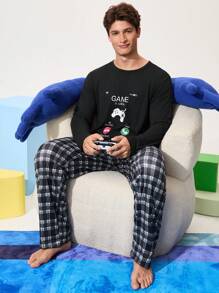 Men's Round Neck Long Sleeve Letter Print Casual Loungewear Cozy And Elegant Details, Fall & Winter