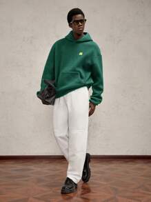 AKNOTIC Business Casual Men's Knitted Fuzzy Relaxed Fit Drop Shoulder Casual Pullover Sweatshirt Sweatshirt, Green With Contrast Color Letter Graphic, For Fall Winter - Dark Green - View 7