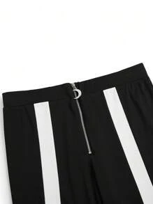 SHEIN LUNE Plus Size Vrouwen Contrasterende Kleur Blok Zip-Up Flare Broek