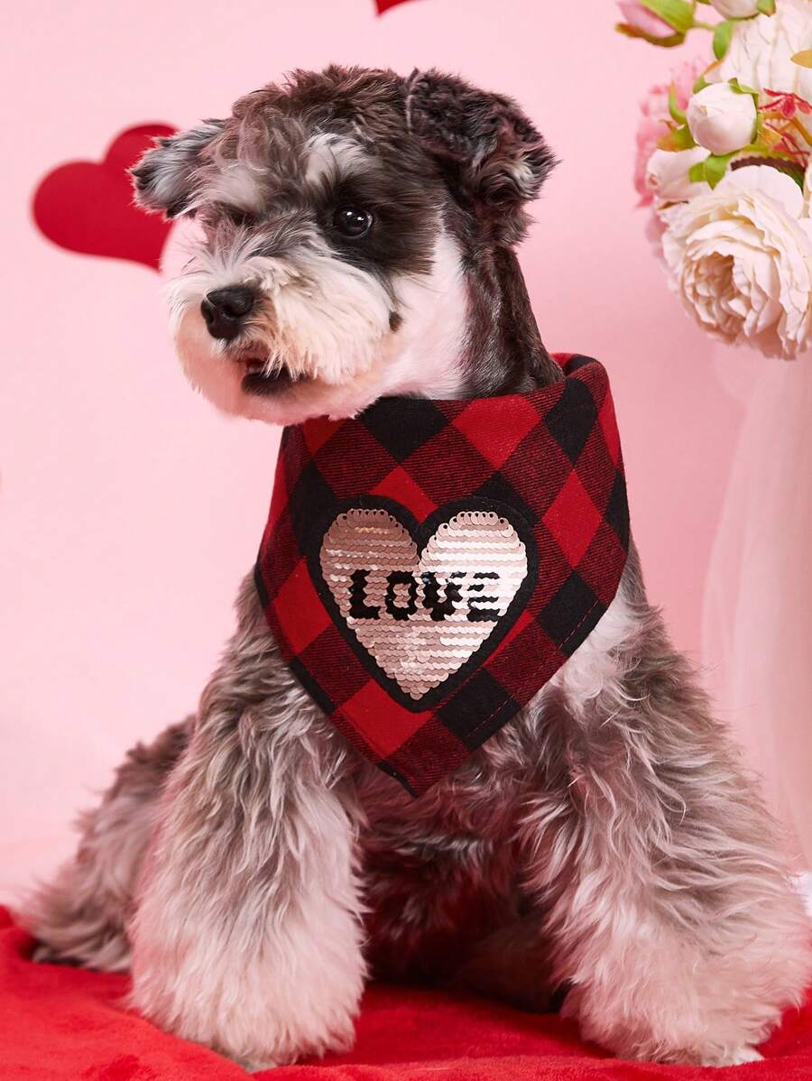 PETSIN Valentine's Day Pet Bibs, Color Changing Heart Pattern Dog Bandanas, Random Color - Multicolor - View 1