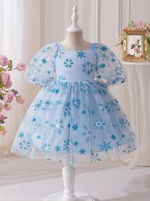 Glamorique Kids Sky Blue Elegant Girls Tulle Dress For 7th Birthday - Blue - View 1