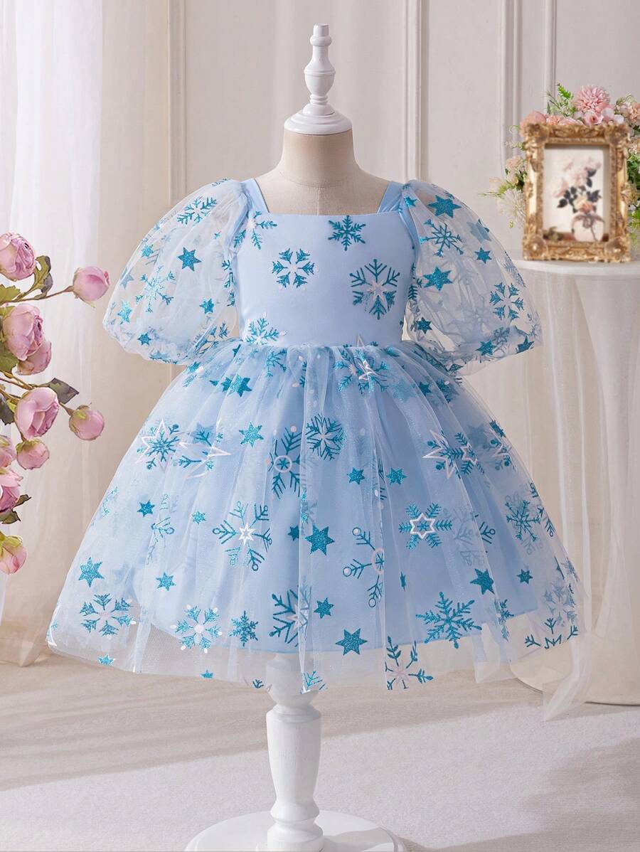 Glamorique Kids Sky Blue Elegant Girls Tulle Dress For 7th Birthday - Blue - View 1