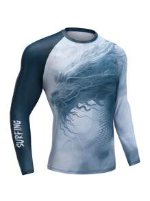 Manfinity VDAYZ Men's Letter & Dragon Print Raglan Sleeve Surf T-Shirt