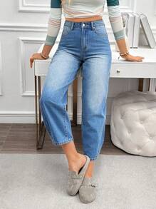 SHEIN LUNE Women's Front Button Pocket Casual Jeans, Simple Design For Daily Wear - Blue - View 2