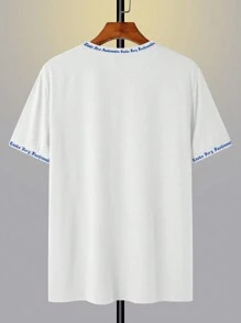 Manfinity Joysei 男士休闲字母印花圆领短袖 T 恤 - 白色 - 查看 2