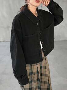 FRIFUL Women's Button Front Long Sleeve Pocket Casual Denim Jacket