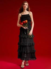 MOTF PREMIUM LAYERED RUFFLE HEM DRESS,VALENTINE'S DAY OUTFIT,SPRING/SUMMER - Black - View 4