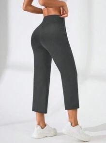 Gameset SHEIN Sport Women's Solid Color Pocket Minimalist Leggings, Casual Daily Wear - Grey - View 2