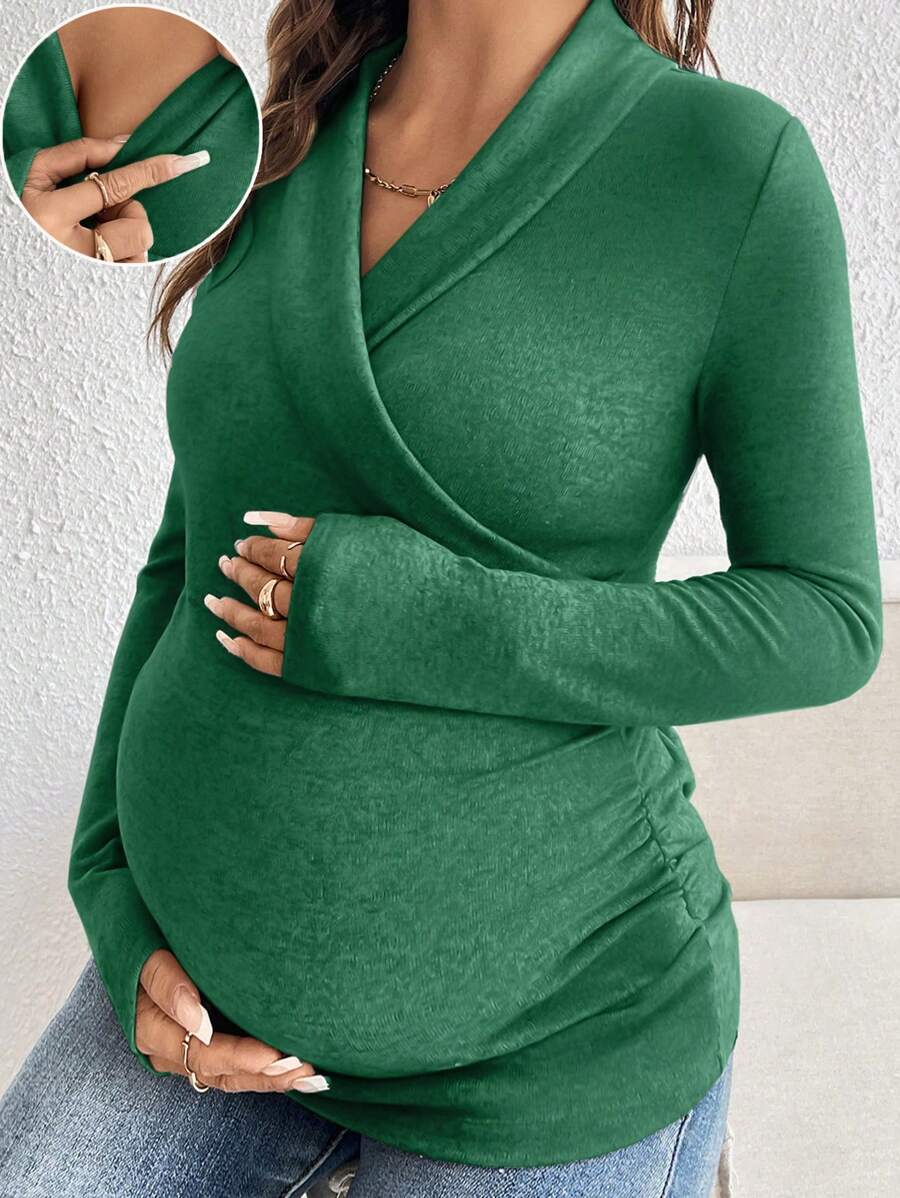 SHEIN V-Neck Plain Color Elegant & Casual Nursing Wear