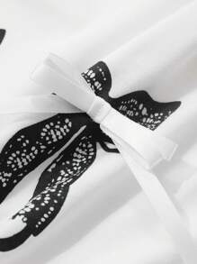 DAZY 年轻女孩圆领蝴蝶结设计休闲简约风格 T 恤，适合日常穿着，女孩夏季服装