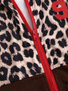 SHEIN Unity 2pcs Set: Leopard Print Patchwork Hoodie Jacket And Fold-Over Hem Pants - Multicolor - View 7